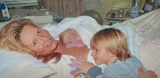 Alastair Wallace Stewart with his mother Penny Lancaster and baby brother.